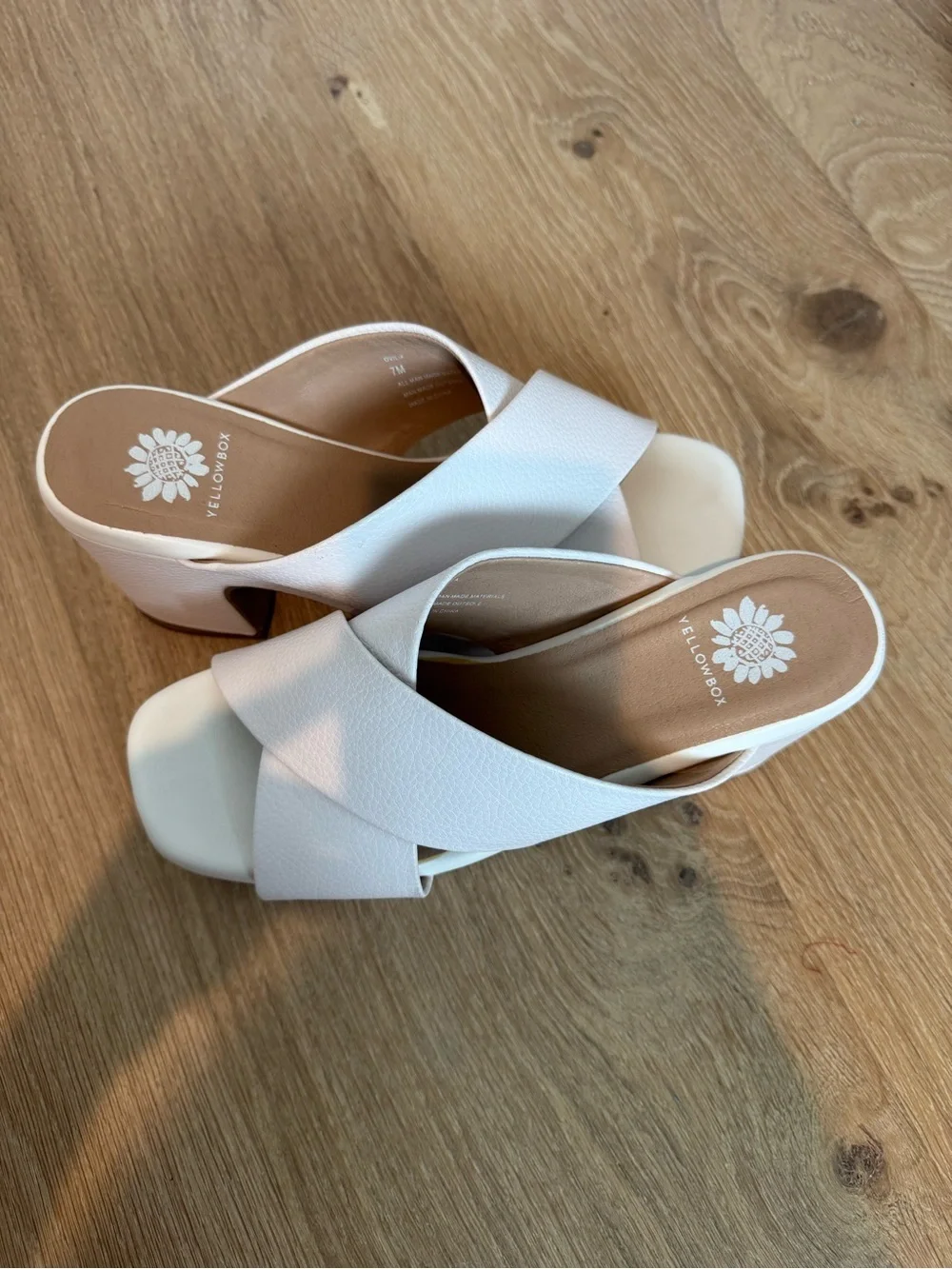 Yellow Box Ovilia Bone Platform Slide Sandals Criss Cross Block Heel Size 7